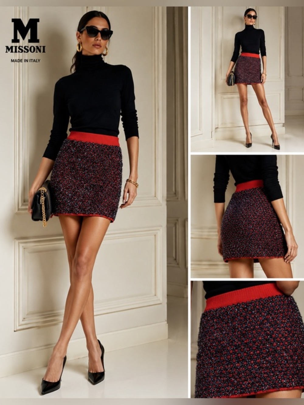 M MISSONI Textured Mini Skirts Dark Purple Red Made in Italy Sz 2 IT 38 NWT